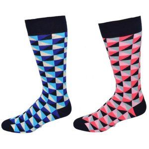 Triangle Pattern Colorful Crew Cotton 2 Pair Socks